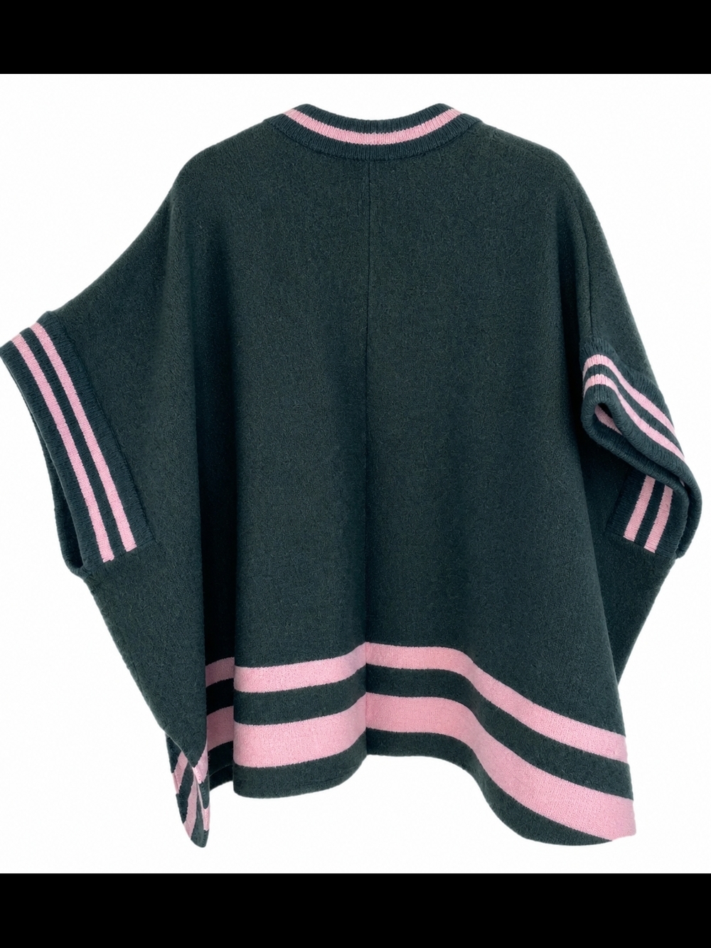 Free People Pep Rally Striped Poncho OS Green Pink Oversized Snap Front Cape - Picture 5 of 12